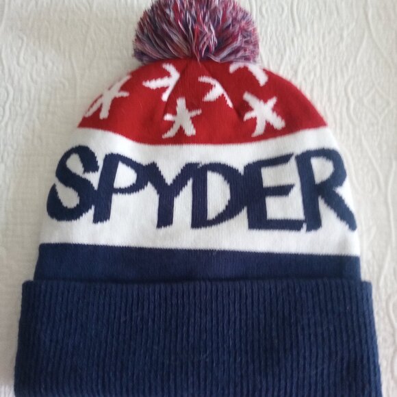 Mens Spyder Haze Pom Beanie USA Star Hat - Picture 3 of 4
